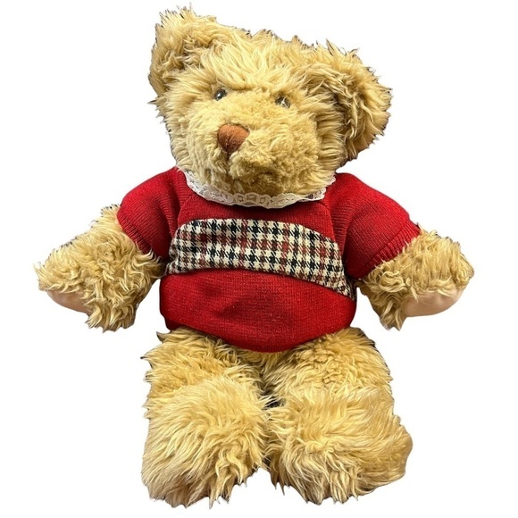 Commonwealth 1993 Vintage 18”Teddy Bear in Lace Collar Houndstooth Sweater - Picture 1 of 8